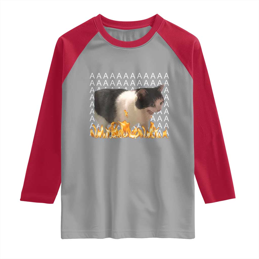 Screaming Cat Meme Raglan Shirt Funny Internet Gen Z Cat Lover TS14 Sport Gray Red Print Your Wear