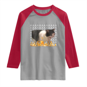 Screaming Cat Meme Raglan Shirt Funny Internet Gen Z Cat Lover TS14 Sport Gray Red Print Your Wear