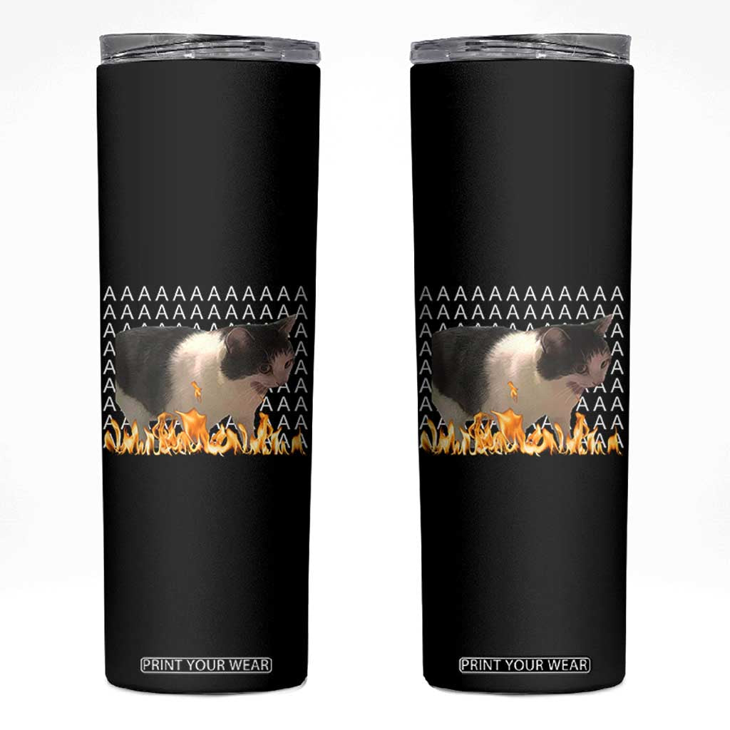 Screaming Cat Meme Skinny Tumbler Funny Internet Gen Z Cat Lover TS14 Black Print Your Wear