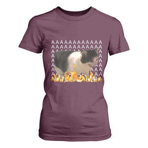 Screaming Cat Meme T Shirt For Women Funny Internet Gen Z Cat Lover TS14 Maroon Print Your Wear