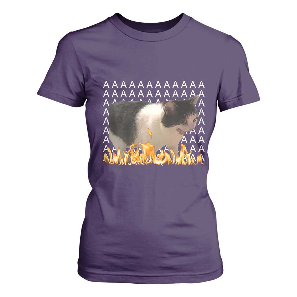 Screaming Cat Meme T Shirt For Women Funny Internet Gen Z Cat Lover TS14 Purple Print Your Wear