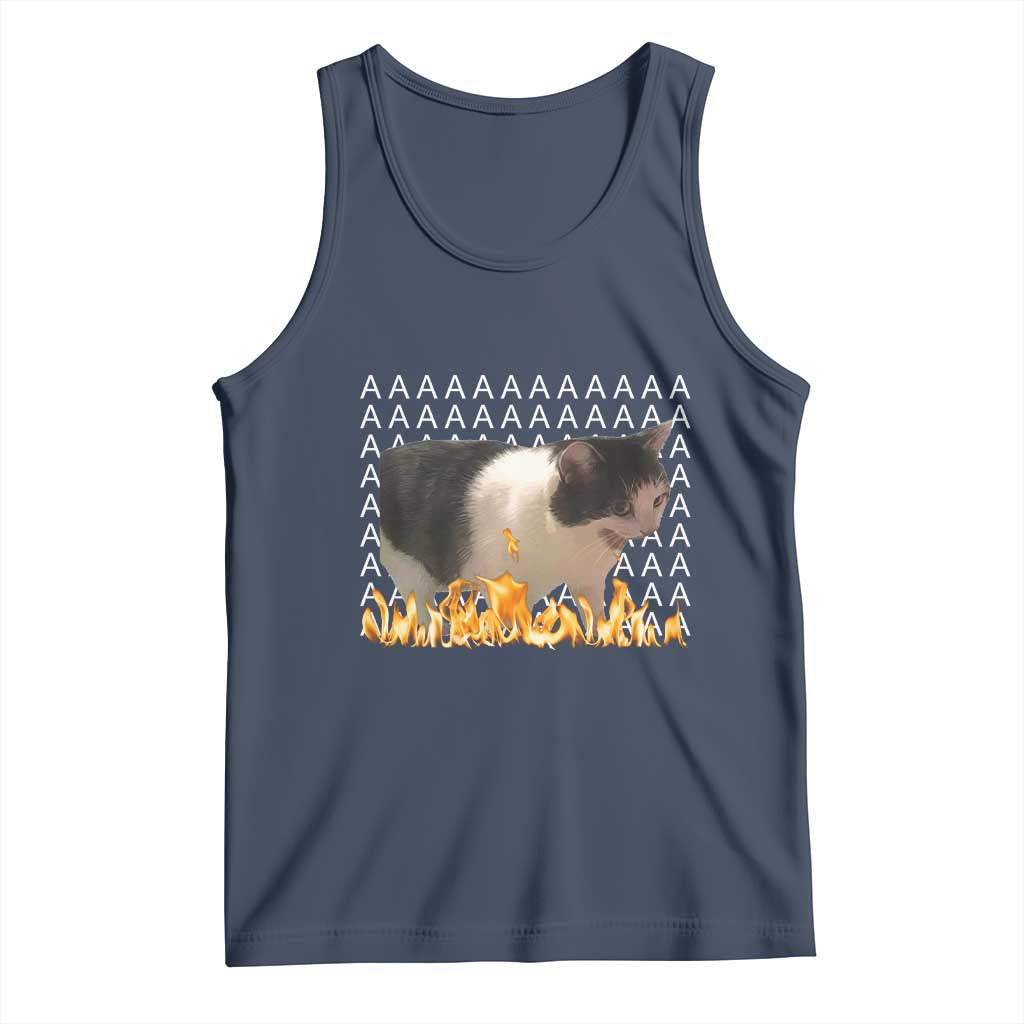 Screaming Cat Meme Tank Top Funny Internet Gen Z Cat Lover TS14 Navy Print Your Wear