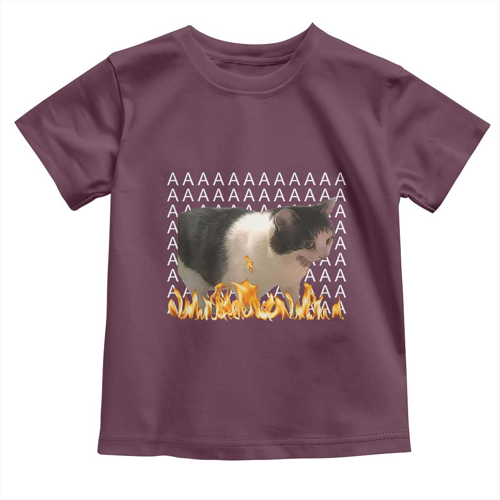 Screaming Cat Meme Toddler T Shirt Funny Internet Gen Z Cat Lover TS14 Maroon Print Your Wear