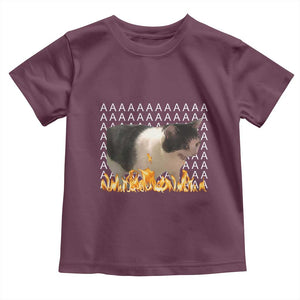 Screaming Cat Meme Toddler T Shirt Funny Internet Gen Z Cat Lover TS14 Maroon Print Your Wear