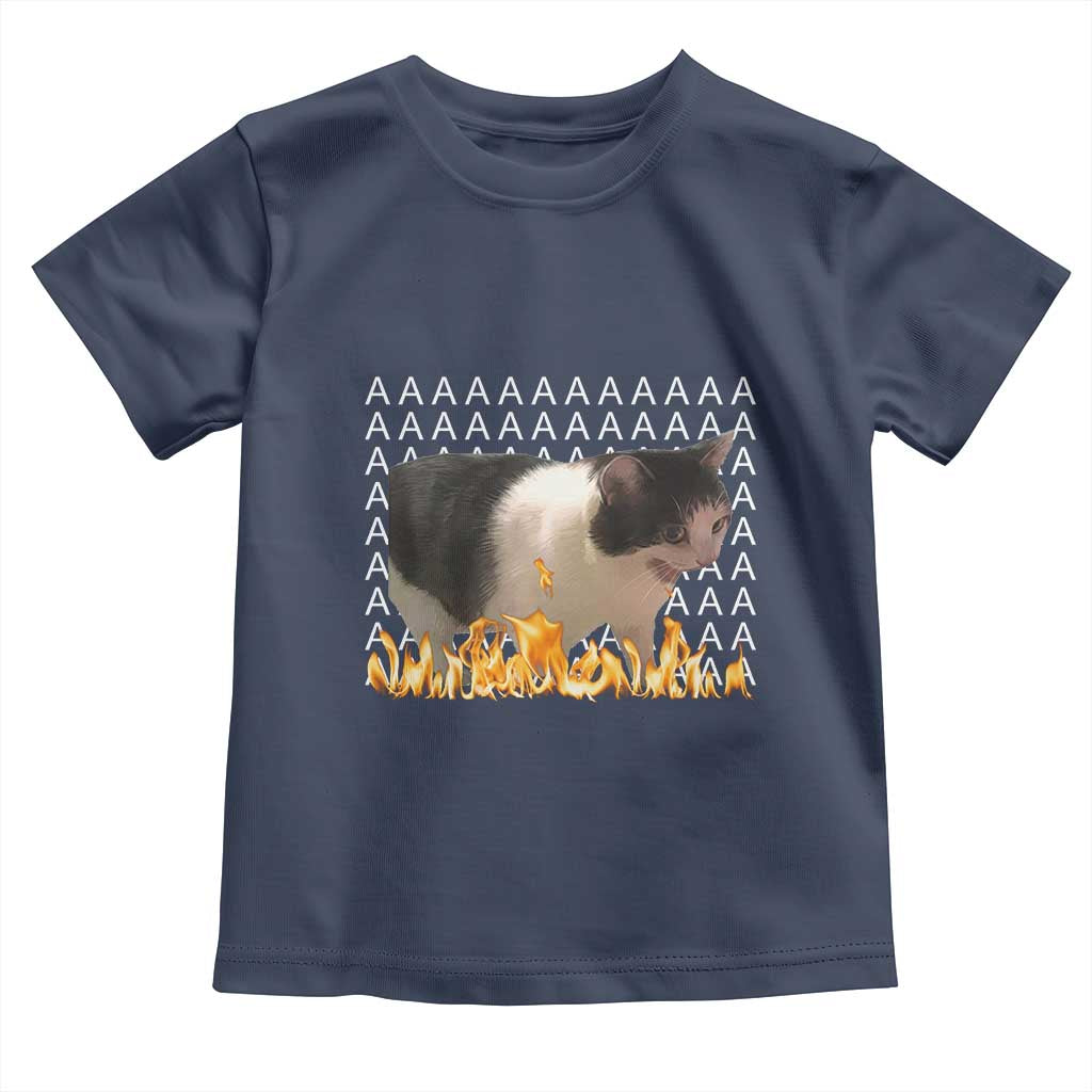 Screaming Cat Meme Toddler T Shirt Funny Internet Gen Z Cat Lover TS14 Navy Print Your Wear