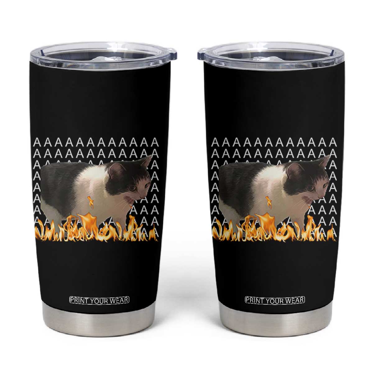 Screaming Cat Meme Tumbler Cup Funny Internet Gen Z Cat Lover TS14 Black Print Your Wear