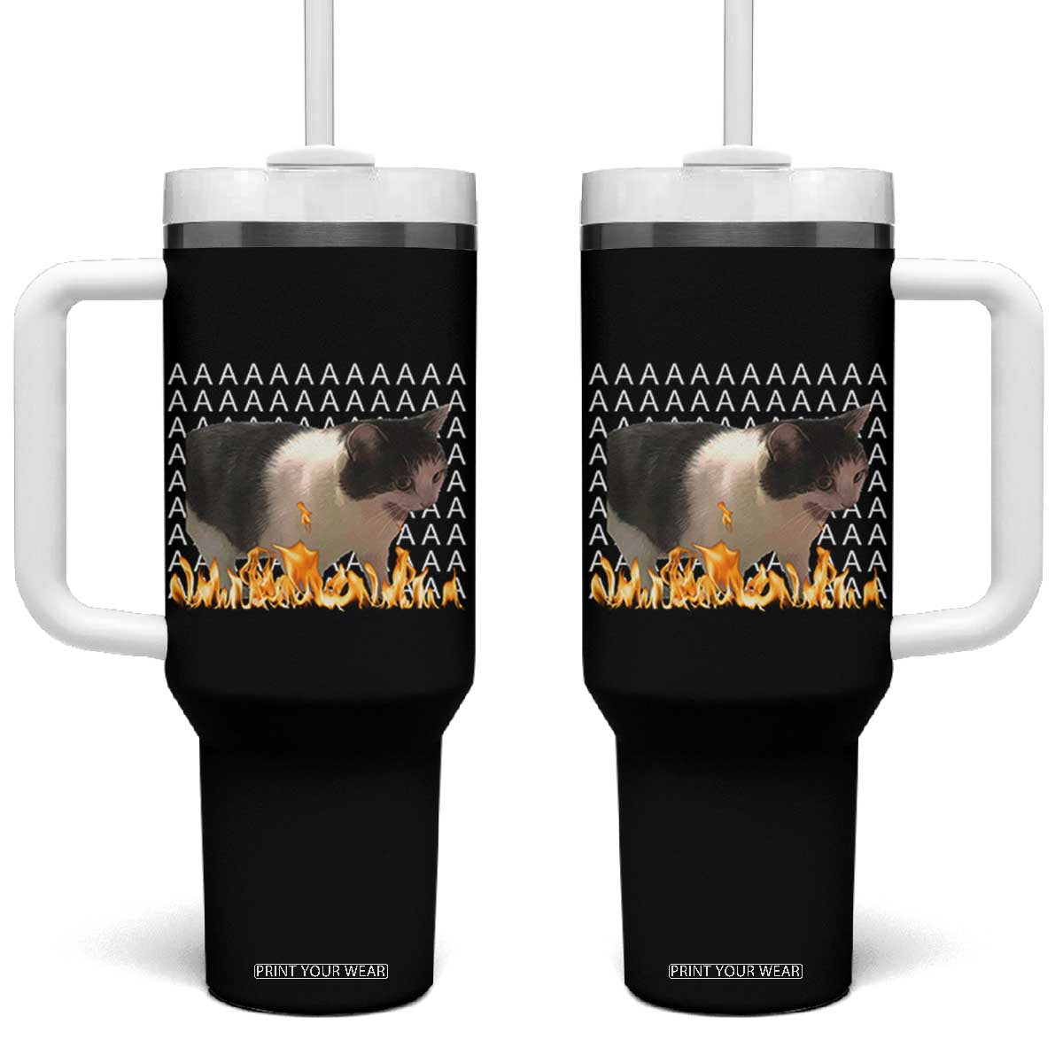 Screaming Cat Meme Tumbler With Handle Funny Internet Gen Z Cat Lover TS14 One Size: 40 oz Black Print Your Wear