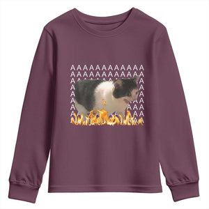 Screaming Cat Meme Youth Sweatshirt Funny Internet Gen Z Cat Lover TS14 Maroon Print Your Wear