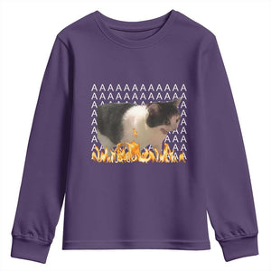 Screaming Cat Meme Youth Sweatshirt Funny Internet Gen Z Cat Lover TS14 Purple Print Your Wear