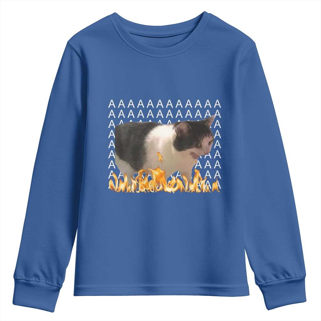 Screaming Cat Meme Youth Sweatshirt Funny Internet Gen Z Cat Lover TS14 Royal Blue Print Your Wear