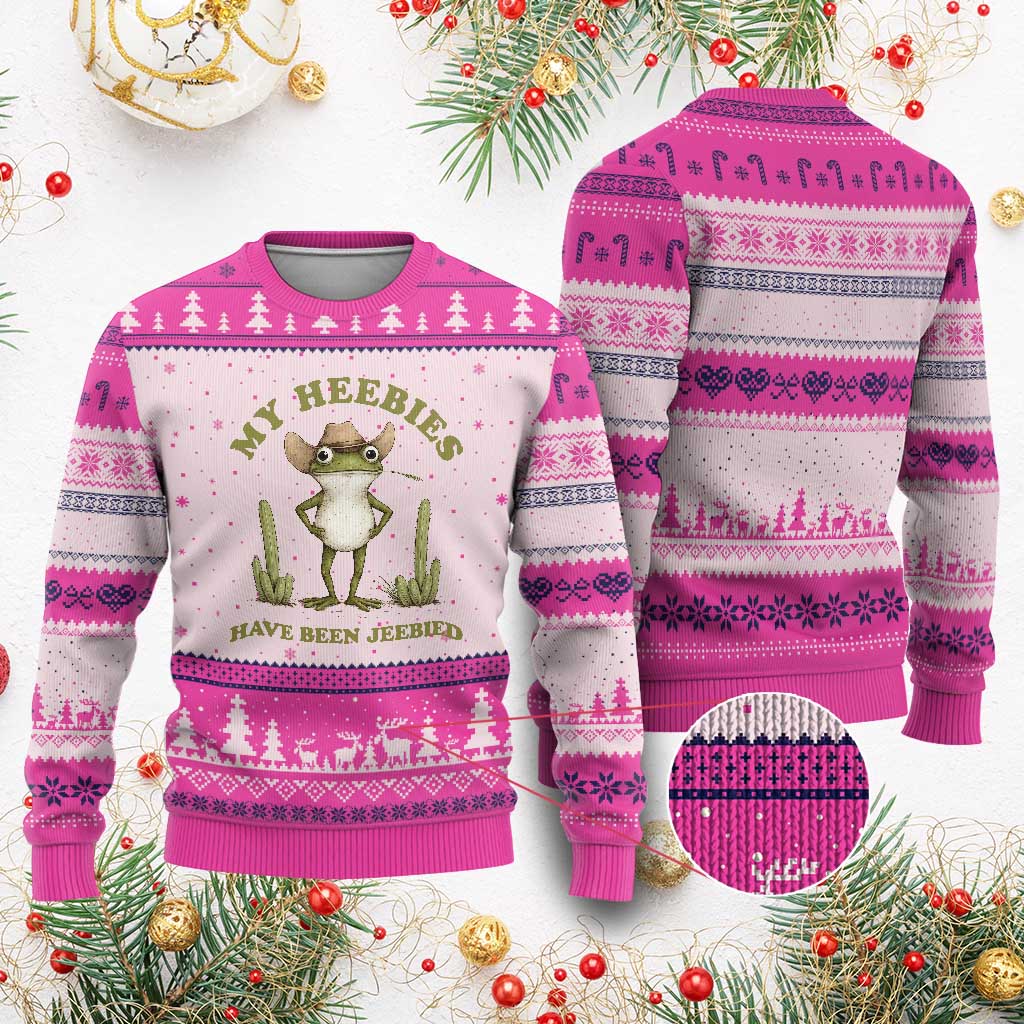 Funny Cowboy Frog Meme Ugly Christmas Sweater My Heebies Have Been Jeebied TS14 Hot Pink Print Your Wear
