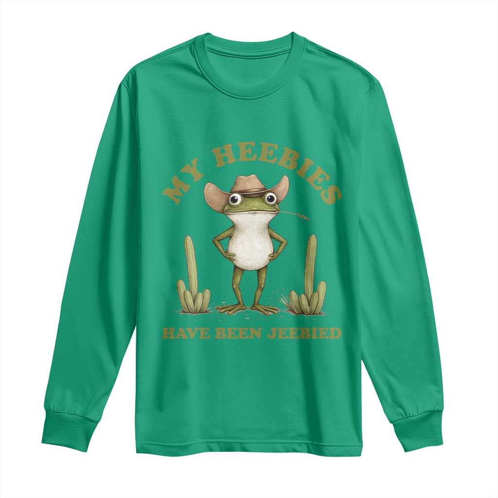 Funny Cowboy Frog Meme Long Sleeve Shirt My Heebies Have Been Jeebied TS14 Irish Green Print Your Wear