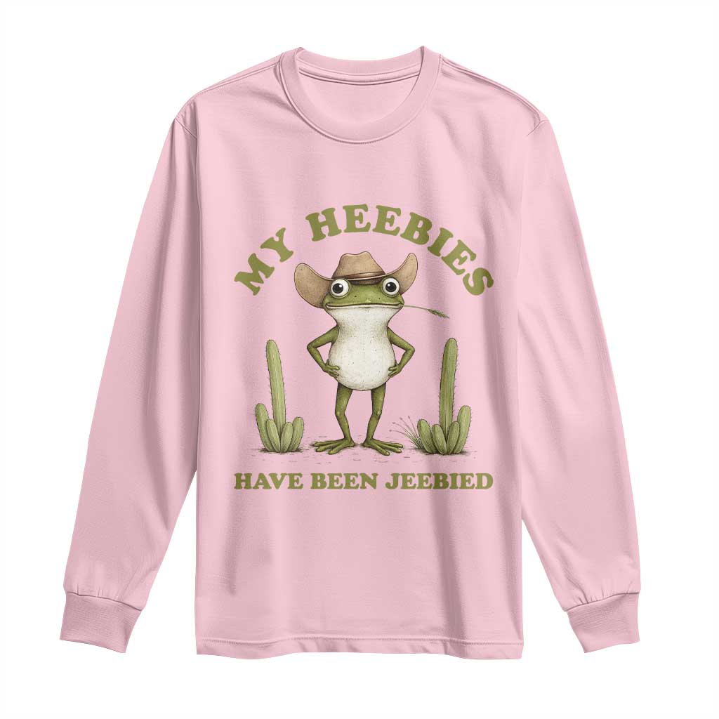 Funny Cowboy Frog Meme Long Sleeve Shirt My Heebies Have Been Jeebied TS14 Light Pink Print Your Wear