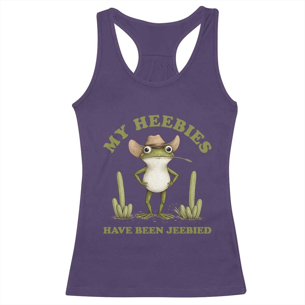 Funny Cowboy Frog Meme Racerback Tank Top My Heebies Have Been Jeebied TS14 Purple Print Your Wear