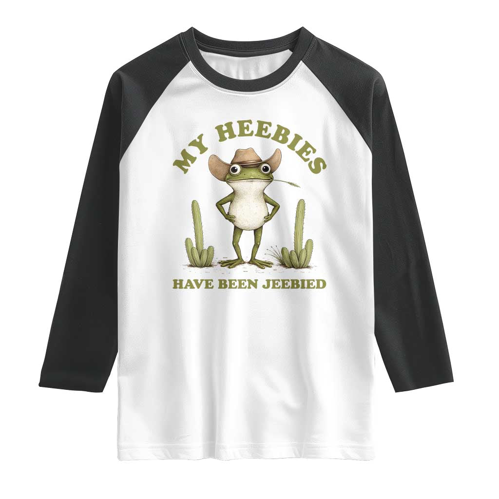Funny Cowboy Frog Meme Raglan Shirt My Heebies Have Been Jeebied TS14 White Black Print Your Wear
