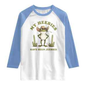 Funny Cowboy Frog Meme Raglan Shirt My Heebies Have Been Jeebied TS14 White Carolina Blue Print Your Wear