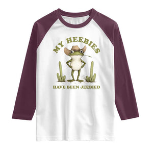 Funny Cowboy Frog Meme Raglan Shirt My Heebies Have Been Jeebied TS14 White Maroon Print Your Wear