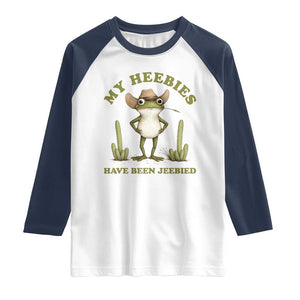 Funny Cowboy Frog Meme Raglan Shirt My Heebies Have Been Jeebied TS14 White Navy Print Your Wear