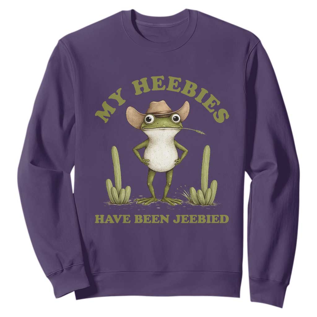 Funny Cowboy Frog Meme Sweatshirt My Heebies Have Been Jeebied TS14 Purple Print Your Wear