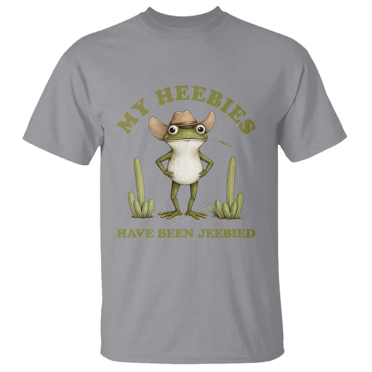 Funny Cowboy Frog Meme T Shirt My Heebies Have Been Jeebied TS14 Sport Gray Print Your Wear