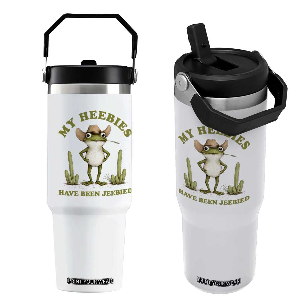 Funny Cowboy Frog Meme Flip Straw Tumbler My Heebies Have Been Jeebied TS14 One Size: 30 oz White Print Your Wear