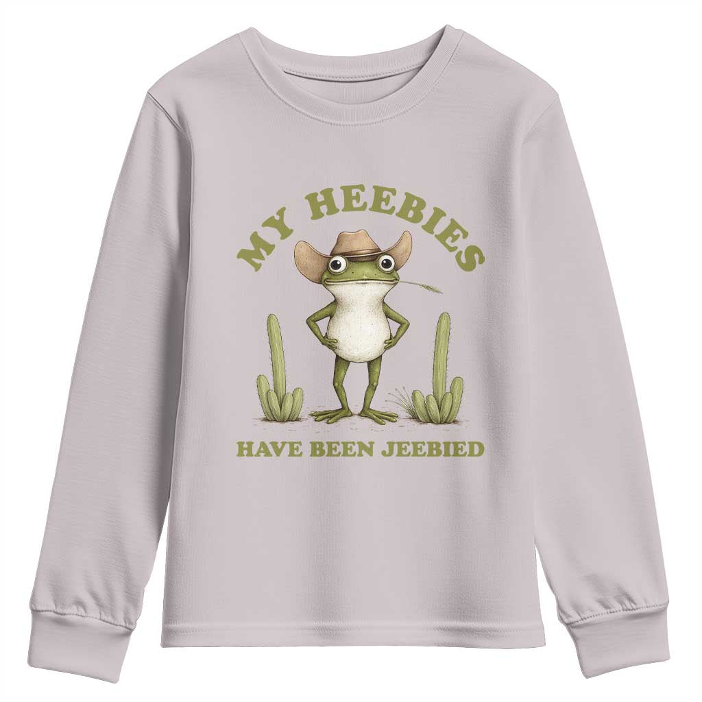 Funny Cowboy Frog Meme Youth Sweatshirt My Heebies Have Been Jeebied TS14 Ice Gray Print Your Wear