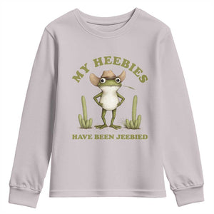 Funny Cowboy Frog Meme Youth Sweatshirt My Heebies Have Been Jeebied TS14 Ice Gray Print Your Wear