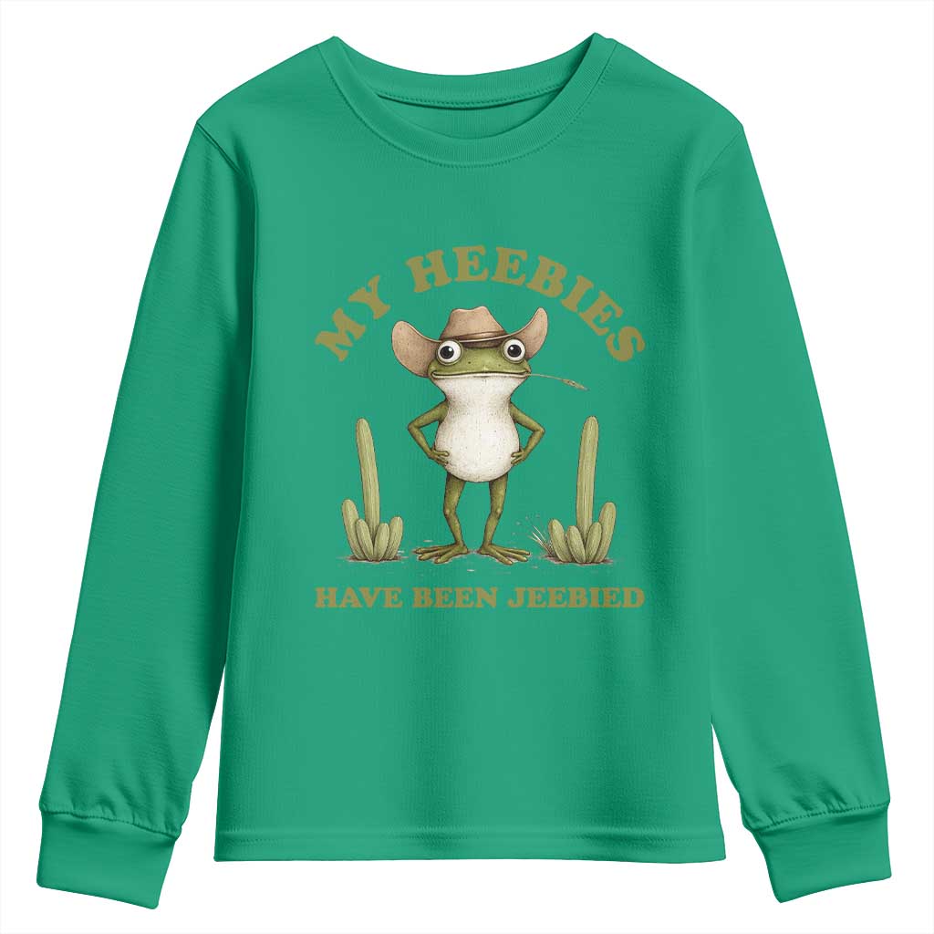 Funny Cowboy Frog Meme Youth Sweatshirt My Heebies Have Been Jeebied TS14 Irish Green Print Your Wear