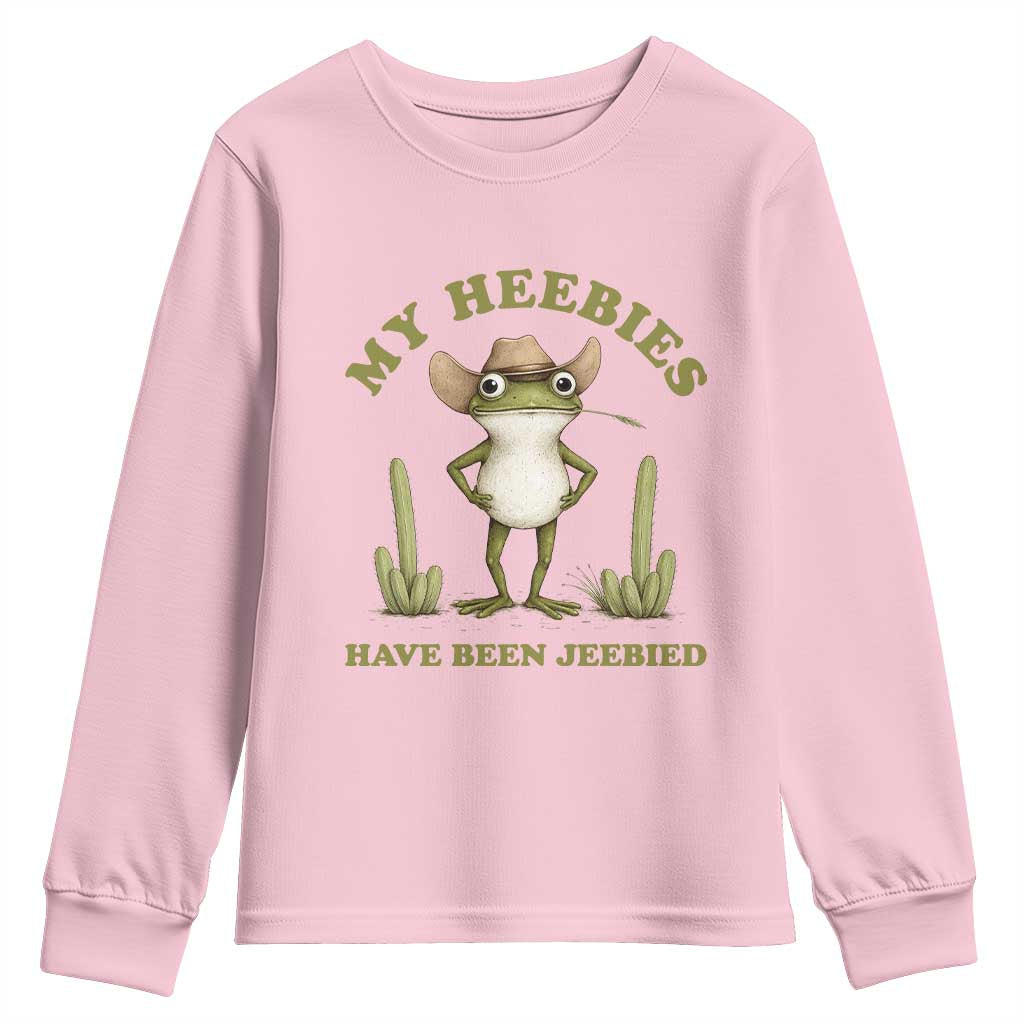 Funny Cowboy Frog Meme Youth Sweatshirt My Heebies Have Been Jeebied TS14 Light Pink Print Your Wear