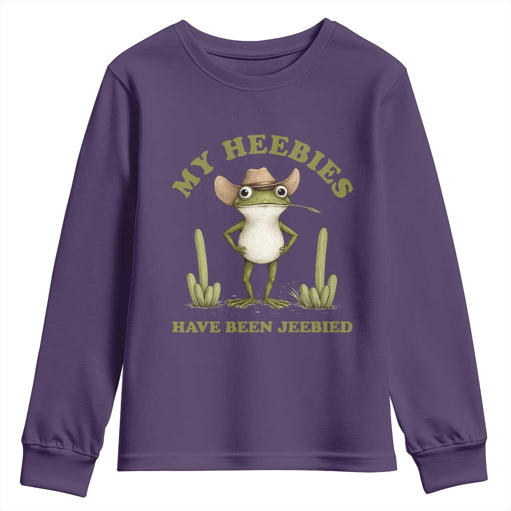 Funny Cowboy Frog Meme Youth Sweatshirt My Heebies Have Been Jeebied TS14 Purple Print Your Wear