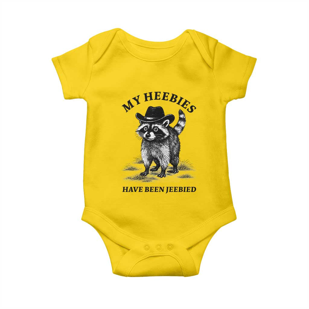 Funny Cowboy Raccoon Meme Baby Onesie My Heebies Have Been Jeebied TS14 Daisy Print Your Wear