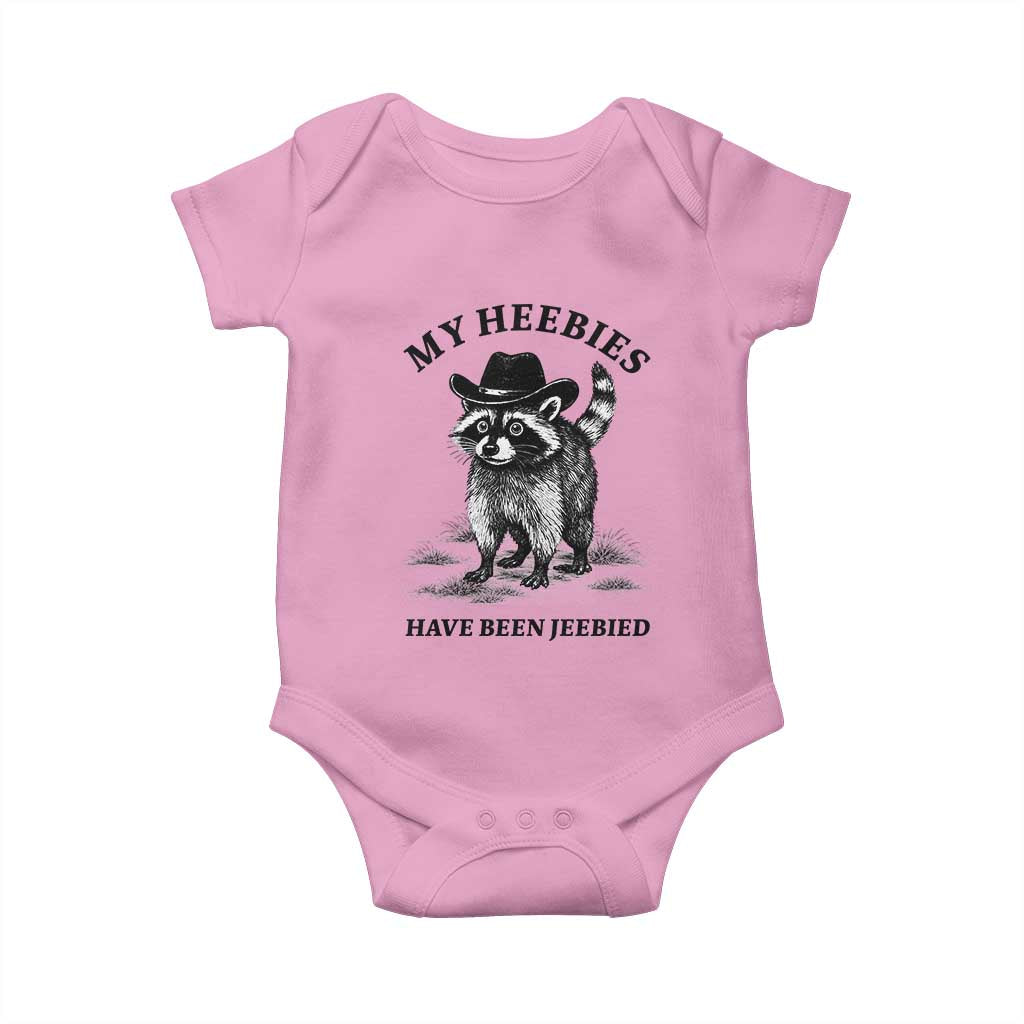 Funny Cowboy Raccoon Meme Baby Onesie My Heebies Have Been Jeebied TS14 Light Pink Print Your Wear