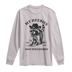 Funny Cowboy Raccoon Meme Long Sleeve Shirt My Heebies Have Been Jeebied TS14 Ice Gray Print Your Wear