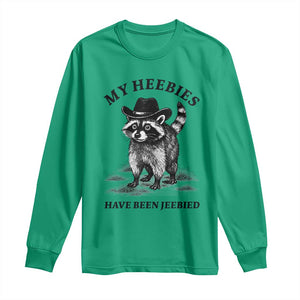 Funny Cowboy Raccoon Meme Long Sleeve Shirt My Heebies Have Been Jeebied TS14 Irish Green Print Your Wear