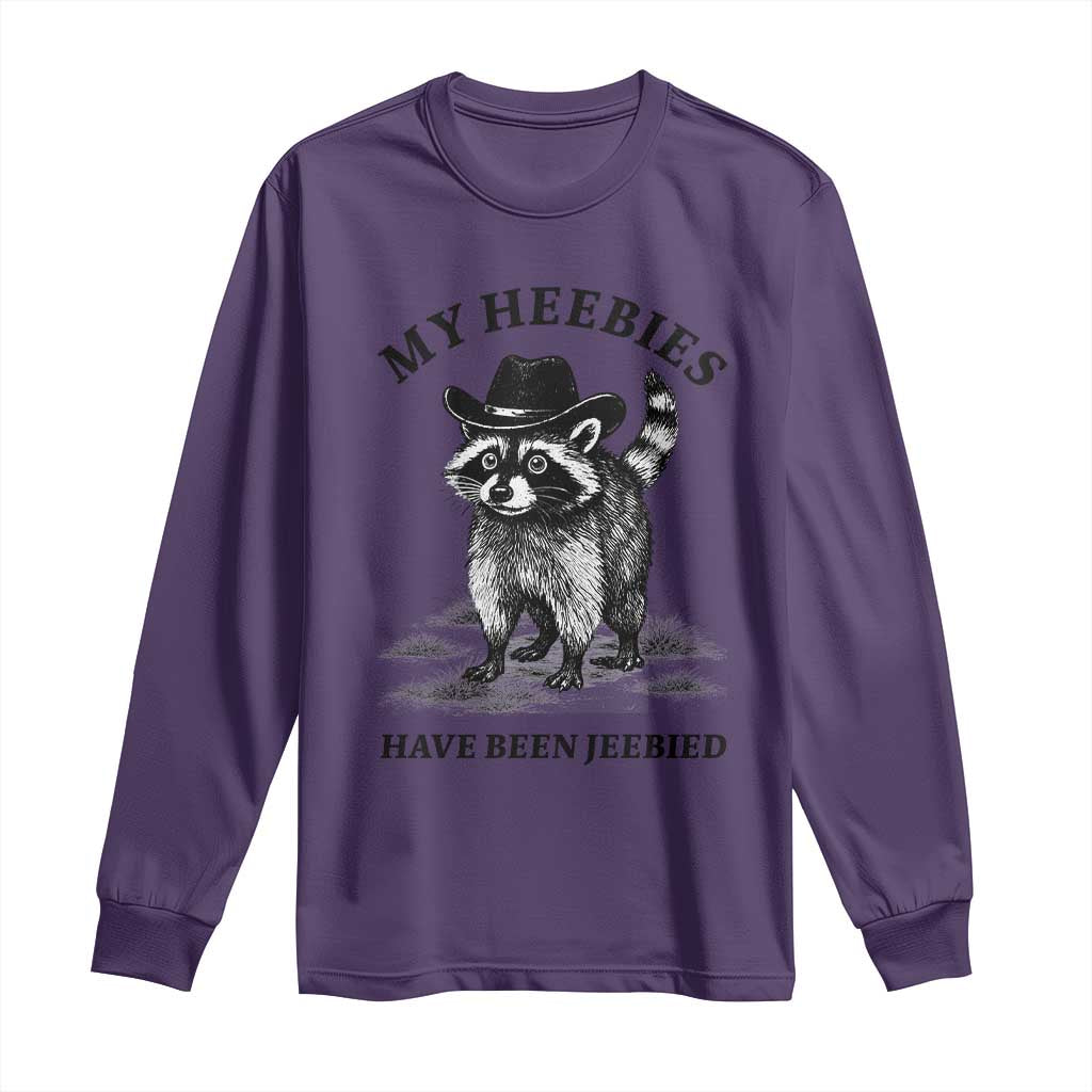 Funny Cowboy Raccoon Meme Long Sleeve Shirt My Heebies Have Been Jeebied TS14 Purple Print Your Wear