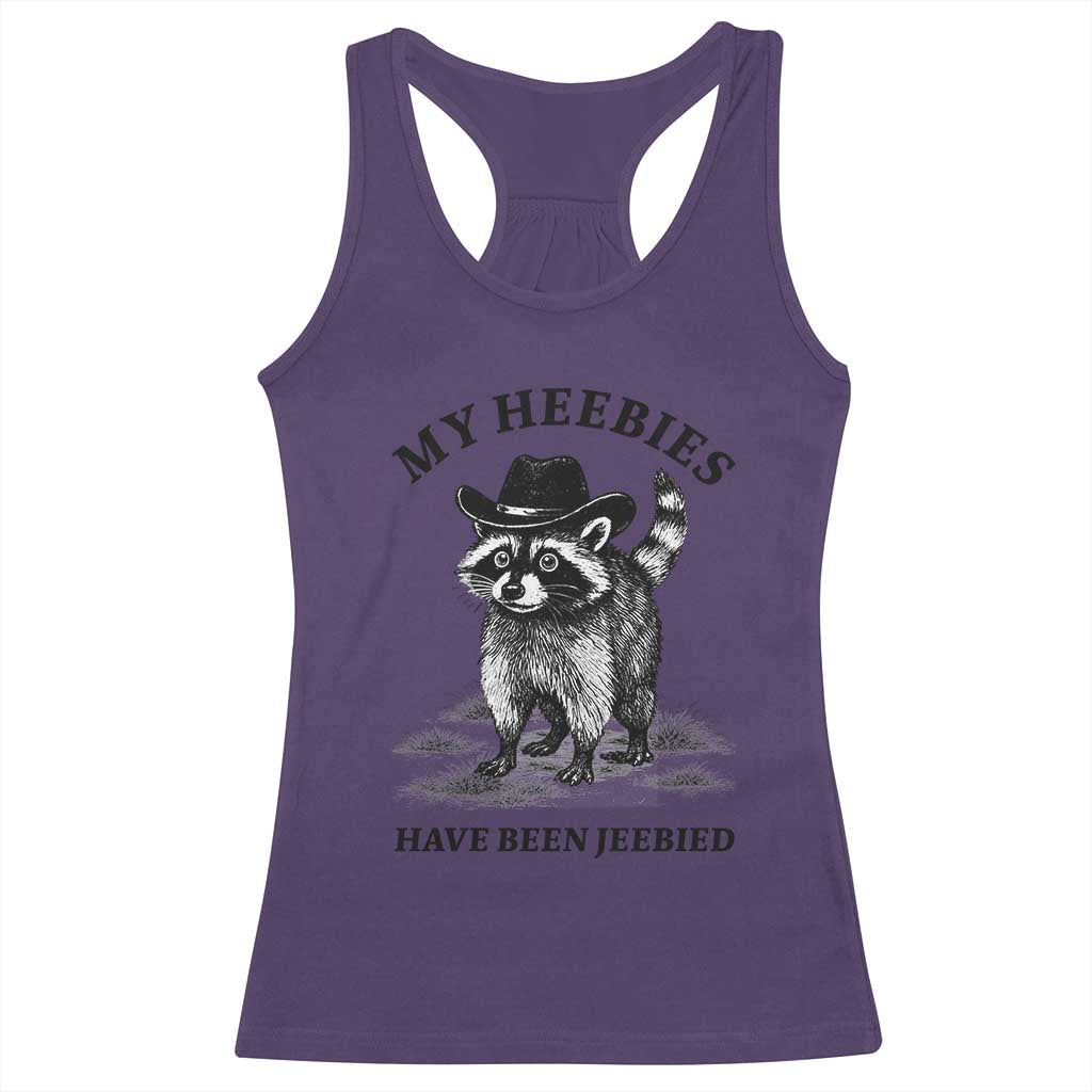 Funny Cowboy Raccoon Meme Racerback Tank Top My Heebies Have Been Jeebied TS14 Purple Print Your Wear