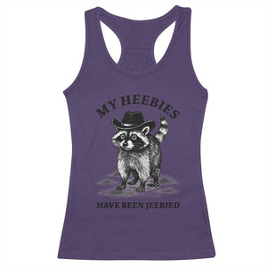 Funny Cowboy Raccoon Meme Racerback Tank Top My Heebies Have Been Jeebied TS14 Purple Print Your Wear