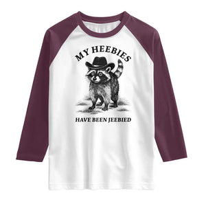 Funny Cowboy Raccoon Meme Raglan Shirt My Heebies Have Been Jeebied TS14 White Maroon Print Your Wear