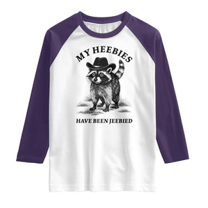 Funny Cowboy Raccoon Meme Raglan Shirt My Heebies Have Been Jeebied TS14 White Purple Print Your Wear