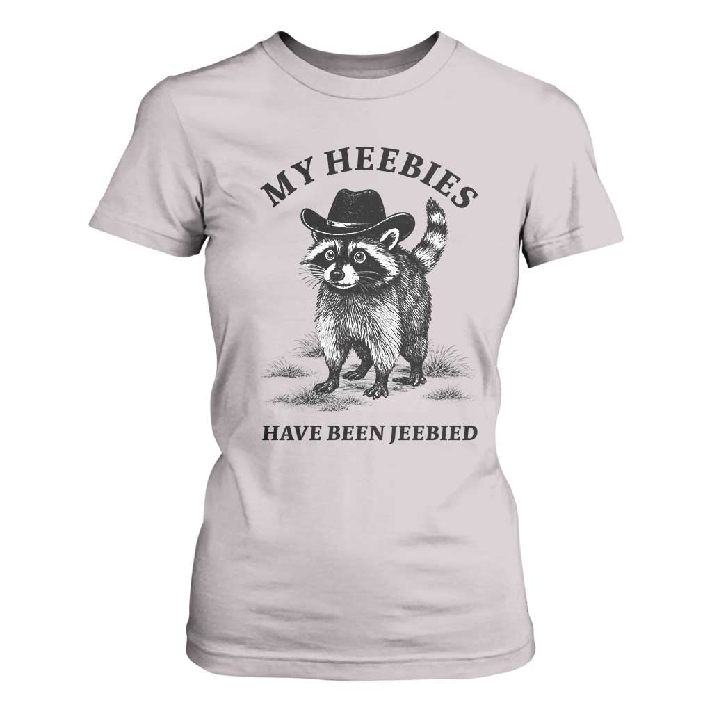 Funny Cowboy Raccoon Meme T Shirt For Women My Heebies Have Been Jeebied TS14 Ice Gray Print Your Wear