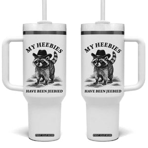 Funny Cowboy Raccoon Meme Tumbler With Handle My Heebies Have Been Jeebied TS14 One Size: 40 oz White Print Your Wear