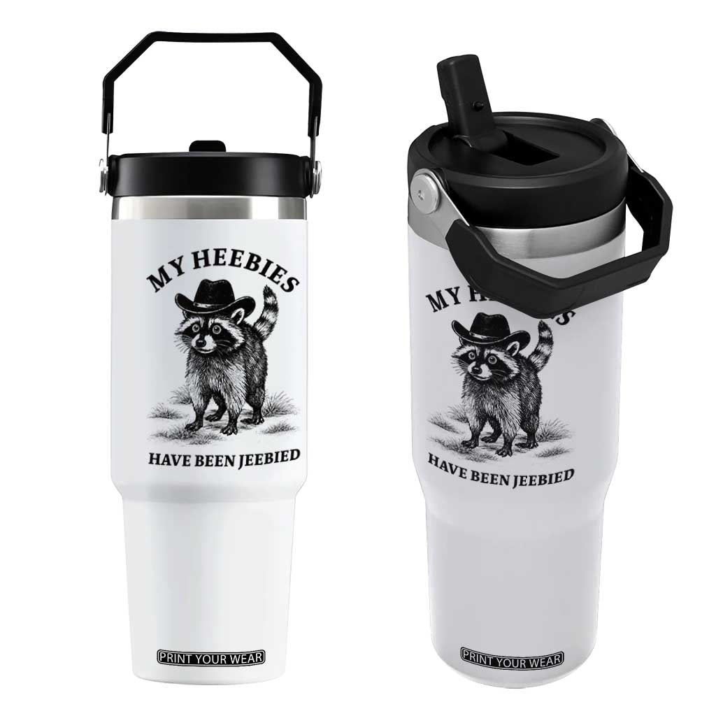 Funny Cowboy Raccoon Meme Flip Straw Tumbler My Heebies Have Been Jeebied TS14 One Size: 30 oz White Print Your Wear