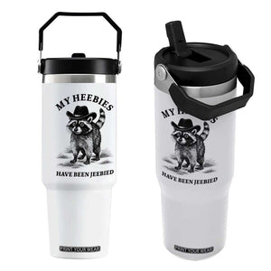 Funny Cowboy Raccoon Meme Flip Straw Tumbler My Heebies Have Been Jeebied TS14 One Size: 30 oz White Print Your Wear