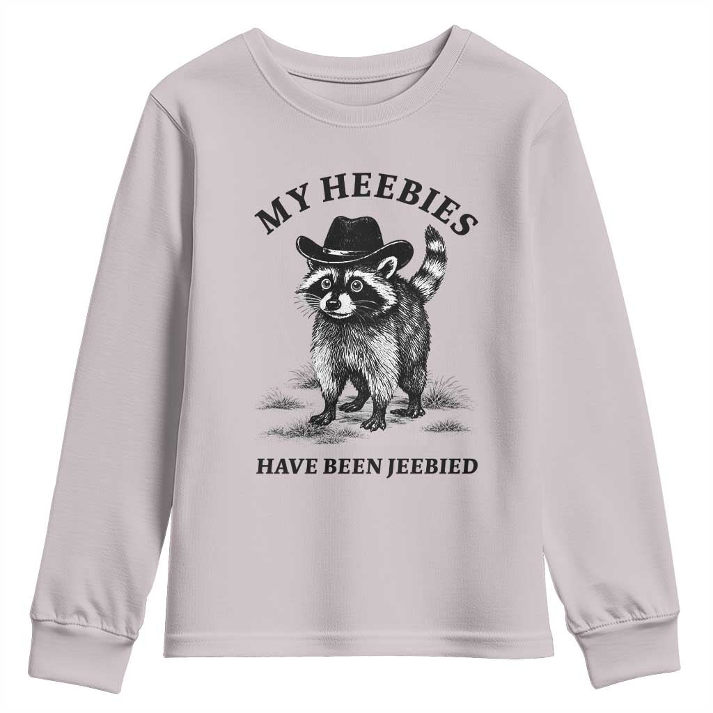 Funny Cowboy Raccoon Meme Youth Sweatshirt My Heebies Have Been Jeebied TS14 Ice Gray Print Your Wear