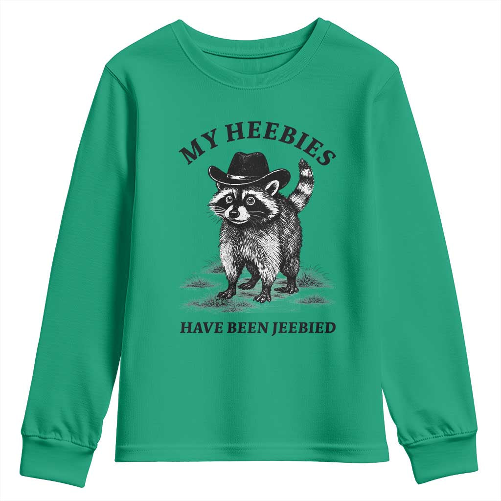 Funny Cowboy Raccoon Meme Youth Sweatshirt My Heebies Have Been Jeebied TS14 Irish Green Print Your Wear