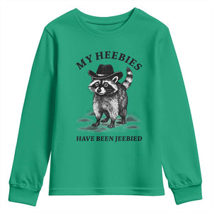 Funny Cowboy Raccoon Meme Youth Sweatshirt My Heebies Have Been Jeebied TS14 Irish Green Print Your Wear
