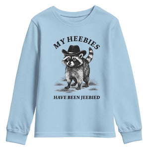 Funny Cowboy Raccoon Meme Youth Sweatshirt My Heebies Have Been Jeebied TS14 Light Blue Print Your Wear