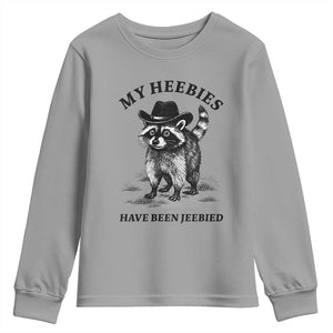 Funny Cowboy Raccoon Meme Youth Sweatshirt My Heebies Have Been Jeebied TS14 Sport Gray Print Your Wear