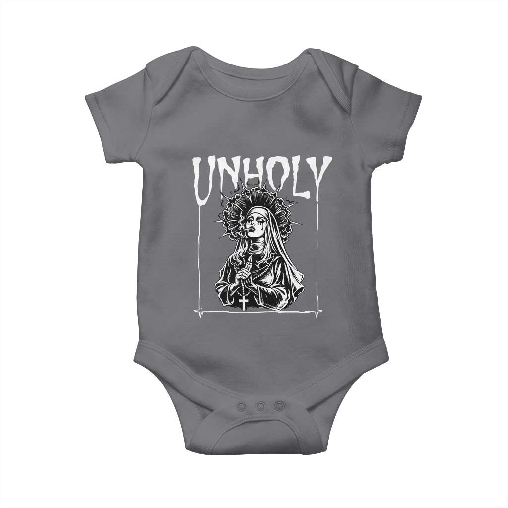 Unholy Nun Baby Onesie Funny Horror Unholy Nun Satan Baphomet Gothic TS14 Charcoal Print Your Wear