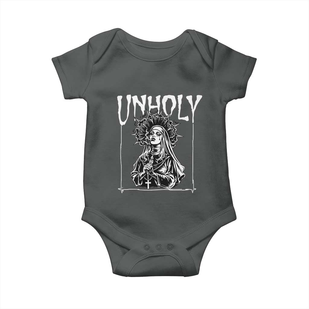 Unholy Nun Baby Onesie Funny Horror Unholy Nun Satan Baphomet Gothic TS14 Dark Heather Print Your Wear